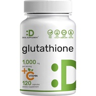 Glutathione Supplement 1,000 mg Per Serving, 98% Purity | Plus Vitamin C 500mg, Active Reduce Form (