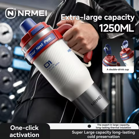 1250ml Stainless Steel Ceramic Tumbler, 72 Hours Cold Ice Portable Thermal Insulated Water Bottle Wi