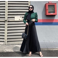 🔥 [READY STOCK] 🔥Viral Tiktok Skirt Palas Labuh Muslimah Fashion Pleated Skirt White Putih Black Plu