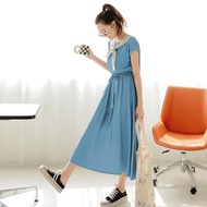 OB Touch Skin Cool Tencel Denim Boat Neck Waist Elastic Long Dress < DA9277 >