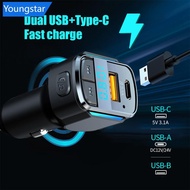 【FY】  Bluetooth 5.0 Car Charger Fast Charging USB Type C Car Phone Charger FM Transmitter Handsfree 