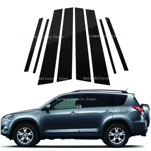 8PCS Glossy Black Pillar Posts Fit For Toyota for RAV4 XA30 2006 2007 2008 2009-2012 Window Moulding
