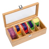 Multifunctional Bamboo System Tea Bag Jewelry Organizer Storage Box 5 Compartments Tea Box Organizer