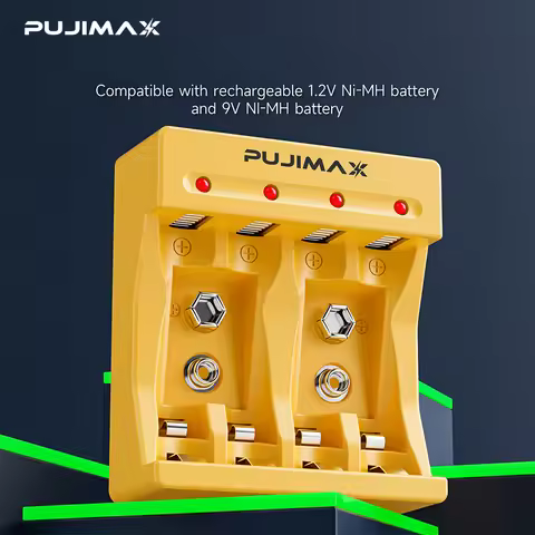 PUJIMAX 4 Slots Smart 9v Battery Charger Aaa AA NiMH NiCd Battery Adapter 1.2v AA AAA Rechargeable B