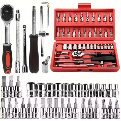 46pcs Car Repair Tool Kit Ratchet Torque Wrench Spanner Screwdriver Socket Set Combo Tools Kit Bicyc