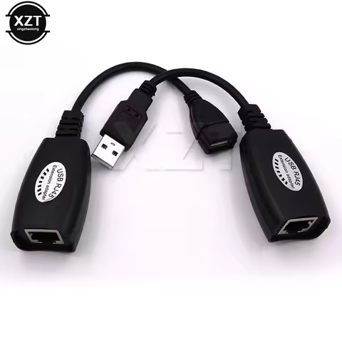 2Pcs New USB to RJ45 RJ 45 LAN Cable Extension Adapter Extender Over Cat5 RJ45 Cat6 Patch Cord Black