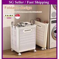(SG Seller) Multifunctional Folding Laundry Basket with Wheels Dirty Clothes Basket Large Capacity O