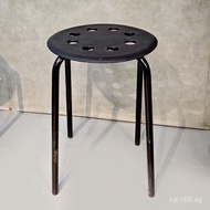 Casual Night Market Stool Snack Shop Round Stool Modern Stackable Stool Eight-Hole Black and White D