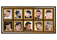 M091 ป้ายตัดผมชาย Barber shop มีหลายขนาด  แนวนอน 1 ด้าน เจาะรูตาไก่ 4 มุม สำหรับแขวน ป้ายไวนิล พิมพ์อิงเจ็ท ทนแดดทนฝนสีไม่ซีด