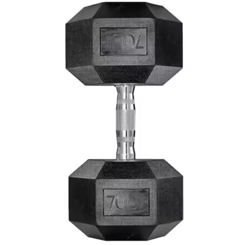 Single Dumbbell Rubber Coated Cast Iron Hex Black Dumbbell Free Weights 30-85lb