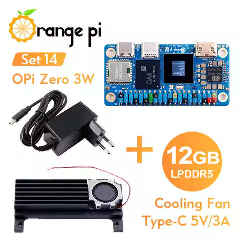 Orange Pi Zero3W 12G+Cooling Fan+5V3A TypeC Power Supply, LPDDR5 Mini PC Allwinner A733 Single Board