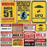 Warning Area 51 Vintage Metal Tin Sign UFO Activity Area Caution Danger Wall Plaque Retro Painting S