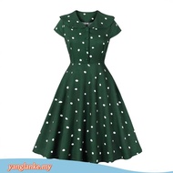 ❤Retro Pinup Swing Dress❤French Polka Dot Print Dress 50s 60s Swing Slim Party Short Sleeve Elegant 