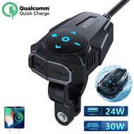 24W USB-A+30W TYPE-C Motorcycle Phone Charger 54W Waterproof Handlebar Quick Charging Power Adapter 