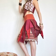 紅色夏日祭裙，短辮子裙，舞蹈服裝