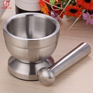 [clarins.sg] Stainless Steel Mortar and Pestle Kitchen Garlic Pugging Pot Pharmacy Bowl