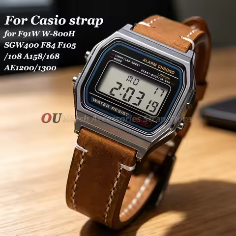Vintage Retro Leather Strap 18mm for Casio Mod Kit for F91W W-800H SGW400 F84 F105/108 A158/168 AE12