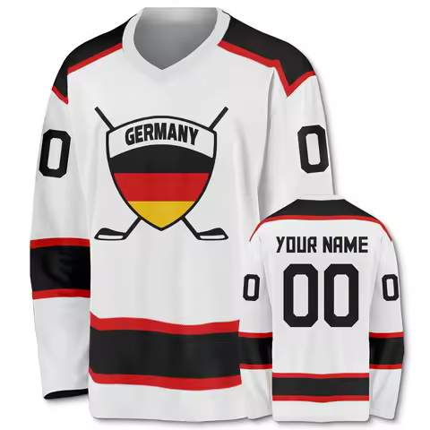 Germany Custom Hockey Jersey Personalized Name Number German Team Shirt Men Women Youth Kids V-Neck