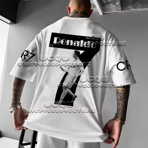 25 New Summer Sports Tops Men's Football T-shirt CR7 3D Printed Quick Drying Oversized T Shirt Stree