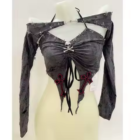 Skull y2k clothes gothic clothes Gothic shirt Punk shirt y2k shirt Harajuku shirt vintage tops haraj