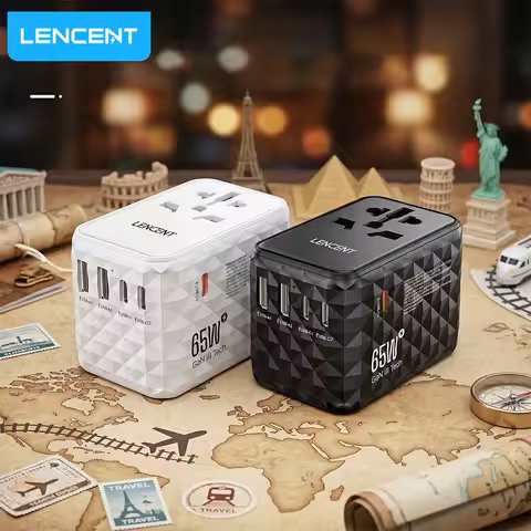 LENCENT 65W GaN Universal Travel Adapter with 2 USB-A+3 Type C Fast Charging Power Adapter EU/UK/USA