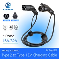 Portable 32A 7.2KW EV Charging Cable Type2 To Type1 For EV Hybrid PHEV Cars Full Lenght 3.5/4M with