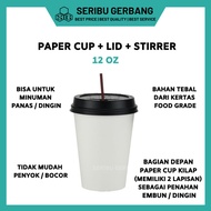 50PCS PAPER Cups HOT 12 OZ PAPER Cups 12OZ + Lids Lids + Stirrers