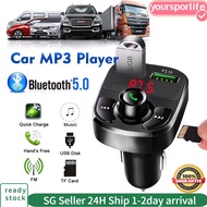 Car Fm Transmitter Bluetooth 5.0 Car Mp3 Player Modulator Adapter TF Card Hands-free Dual USB Charger