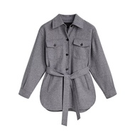 NEW Spain Massimo Dutti Md Womens 2024 New Wool Blend Belted Top Flannel Shirt Jacket 6042549 2025 N