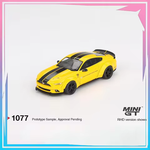 MINI GT 1:64 LB-WORKS Ford Mustang Triple Yellow Alloy Diecast Car Model Collect Ornaments Gift