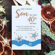 1pc Gentle 40th Birthday Card For Son With Envelope - "Special Son 40th Wishes" Design, Star Accents