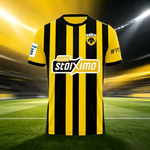 AEK Athens Vertical Striped Soccer Jersey Family Matching T-shirt Suitable for Daily and Training We
