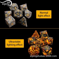 Dungeons and Dragons Board Game Kidney 7-Piece Set Game Swing Multi-Sided DND RPG Natural Flame Ston