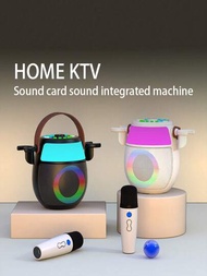 家用ktv卡拉ok聲卡,btaudio,2.75英寸大振膜,多個接口,支援對唱伴奏,混響麥克風,音頻音量,四種聲音變化,酷色燈柄設計,便攜式移動卡拉ok