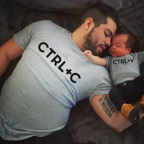 Ctrl+C and Ctrl+V Printed Matching Dad T-shirt Baby Bodysuit Perfect Gift for Father's Day Summer Co
