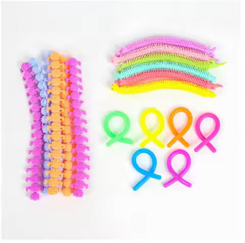 3-6PCS Multi-Color Funny Unicorn & Caterpillar Fidget Toys Elastic Rope TPR Pull String Stress Relie