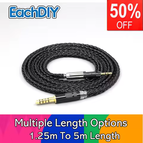 For Audio Technica ATH-M50x ATH-M40x ATH-M70x ATH-M60x 16 Core Black Braided Earphone Cable LN008861