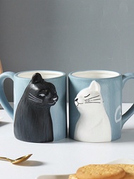 350ml/13.43oz Couple Cat Ceramic Mug, Creative 3D Matte Coffee Cup, Romantic Home Decor Pair, Valent