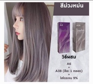 สีเบอริน่า a38 a6 รวม 2 กล่อง สีม่วงหม่น ปิดผมหงอกได้สีแฟชั่น