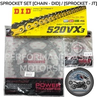 SPROCKET JT & CHAIN DID SET G&B [520VX3&525VX3] [114L&116L&120L ZB] FOR MOTOR MT07/09 CB500 Z900 ER6