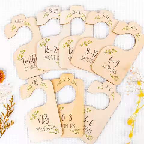 8 Pieces Baby Closet Dividers From Newborn to 24 Months for Bedroom Closet Wooden Clothes Organizers