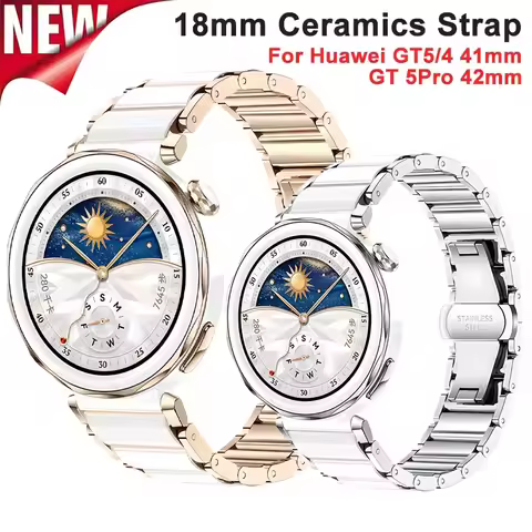 New 18mm Ceramics Strap for Huawei Watch GT5 Pro 42mm Butterfly Buckle Replacement Wristband for Hua