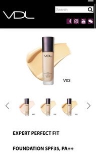 vdl Expert Perfect Fit Foundation 專業無瑕持妝粉底液SPF35+ PA++ v03色