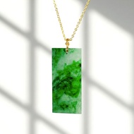 冰種辣綠花青翡翠無事牌項鍊 18K墜頭 | 天然緬甸A貨翡翠 | 送禮