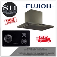 FUJIOH FR-CL1890 R/V  900MM CHIMNEY COOKER HOOD  +  FUJIOH FH-GS5030 SVGL BLACK GLASS GAS HOB WITH 3 DIFFERENT BURNER SIZE BUNDLE DEAL