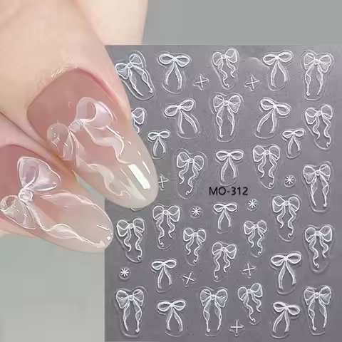 Ribbon Bowknot 3D Sticker Charms Nail Art Colored Flowers Nail Sticker Pink Valentine's Day Nail Art