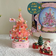 Senbao Pink Crystal Luminous Christmas Tree Building Blocks Music Box For Bestie And Girlfriend Chri