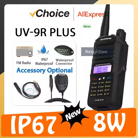 Baofeng UV-9R Plus Walkie Talkie Waterproof 128CH LED Flashligh VOX Dual Band High Capacity Two Way 