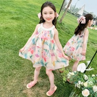 DR92-Girls' Striped Floral Skirt Dress Fashion LayeredOMBRE