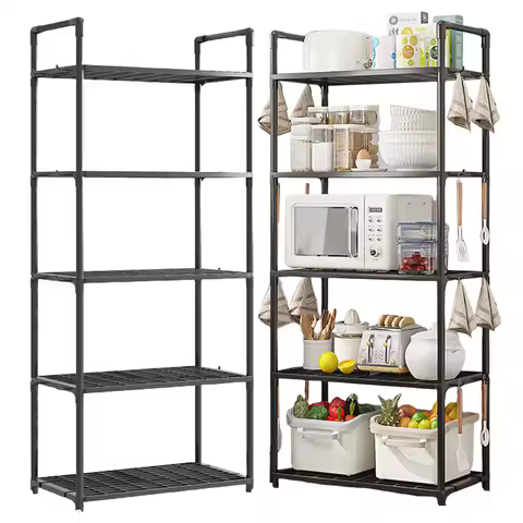 Floor-Standing Kitchen Storage Rack 66Lbs Capacity Multi Layer Microwave Shelf for Kitchen Pantry Cl